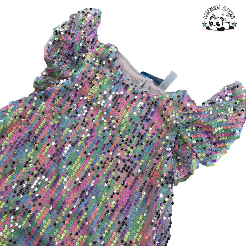 LEZONKIDS - Customized Sequined Girl Dress Girls Ruffle Sequin Sleeveless Sequin Party Dress for Girls